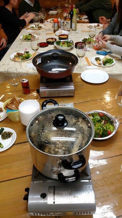 蒸し牡蠣と牡丹鍋の飲み会 蒸し牡蠣と牡丹鍋の飲み会