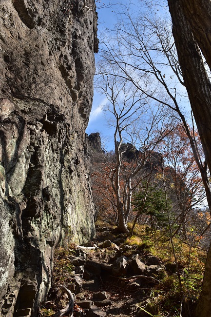 落葉の時期に出会える鷲岩　～霊山～