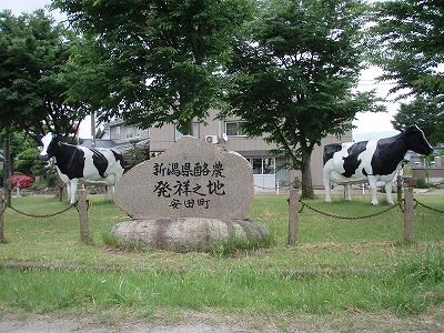 牧草ロール：牛のモニュメント：新潟県酪農発祥の地：安田＠新潟