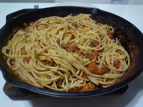 サバ缶トマトパスタ