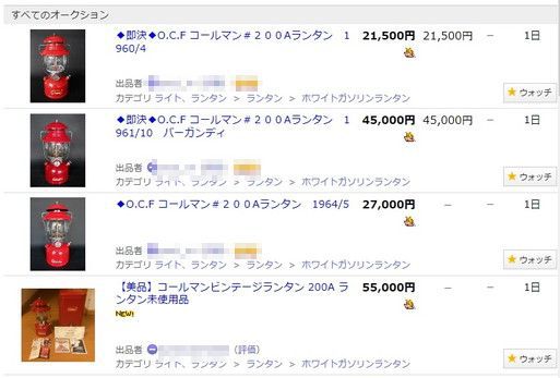 コールマン200Aのヤフオクを覗いて見ると！！ 200Aゲットの道は険しいね～！！