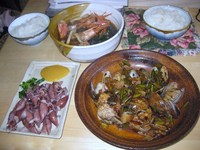 アサリの豆鼓(トウチ）炒め&茹でホタルイカ&甘エビの味噌汁 2011/05/14 14:01:01