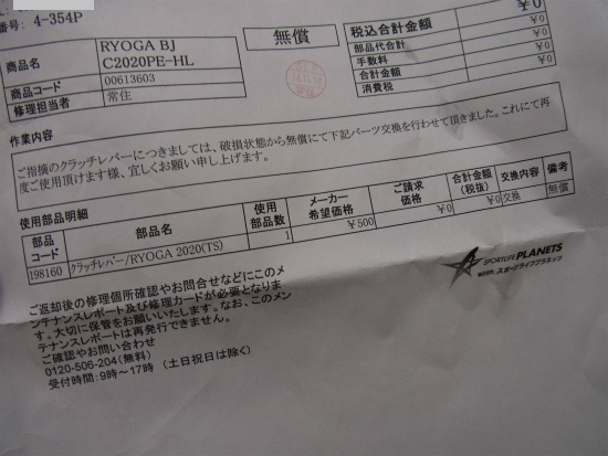 RYOGA BJ C2020PE-HL のクラッチレバー