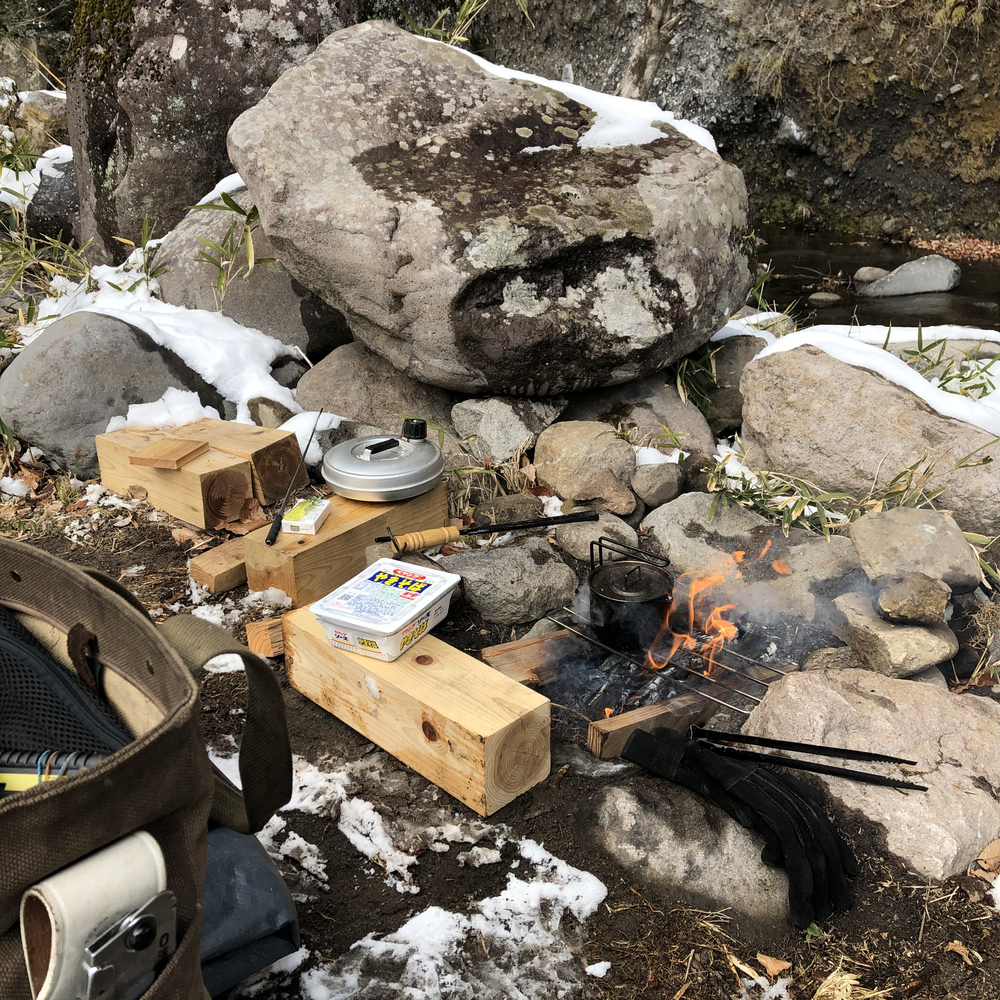 寒波の中、山昼飯
